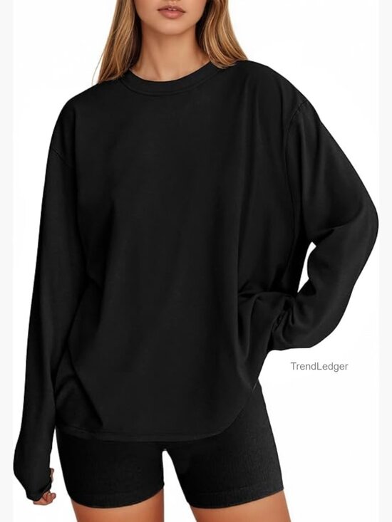 Tops - Long Sleeve Oversized Tee Loose Fit Crewneck Basic Top Y2K Casual